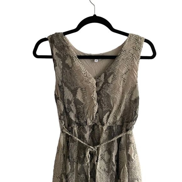 STELLA ROSA Sleeveless Silk Snake Print High-Low Midi Dress Belt Grey M - Picture 3 of 8